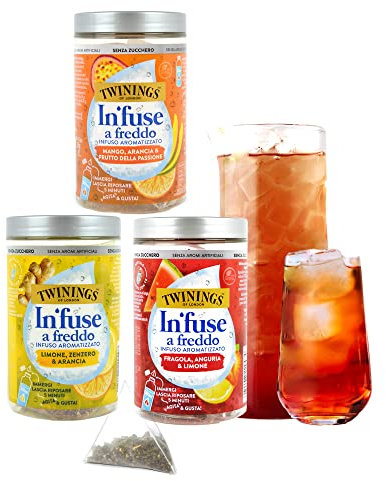 PZ 3 BARATTOLI INFUSO Tè FREDDO 3 GUSTI, 10 FILTRI PER BARATTOLO (TOT 30) IMMERGI 1 FILTRO IN 500 ML DI ACQUA FREDDA Tè FREDDO, AROMATIZZATO