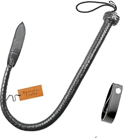 Bantoro Crafts Frusta da 3 Piedi / 0,91 Metri in 16 trecce Frusta di qualità Premium in Pelle di Mucca Frusta di Toro in Pelle Frustino da Equitazione Frusta Coda di Drago equestre