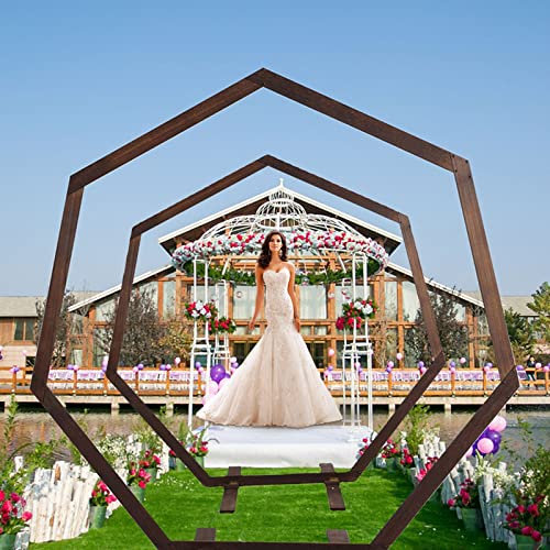 Wooden Wedding Arch 7.2FT,Heptagonal Wedding Arches for Ceremony,for Garden Wedding,Parties, Outdoor, Garden Decorations,Wooden Arch Rustic Decorations