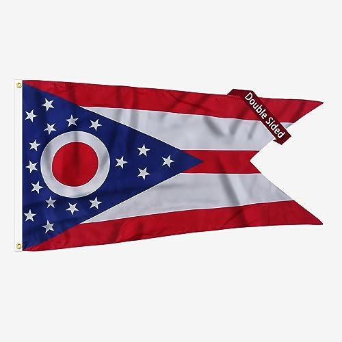 FLAGWIN Ohio-Flagge, 90 x 150 cm, 3-lagig, doppelseitig, Polyester, Ohio-Flagge mit Messingösen, lebendige Farben und lichtbeständig, für den Außenbereich