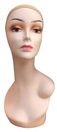 predolo Manichino Testa Donna Spalla Sinistra, Espositore Parrucca 53 Cm Circonferenza, Testa Manichino Femminile per Esporre Bandane, Gioielli per Collane, Auricolari, Foulard, Copricapo, Stile A