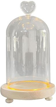 perfk Cloche en Verre Transparent Cloche dôme Cloche Transparente DIY avec Bases en Bois Centres de Table Parti Micro Paysage Titulaire Bureau Vitrine, Haut de Coeur