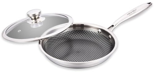 HEATEK ® Triple Layer Stainless Steel Frying Pan Diameter 28 cm with Glass Lid | Non-stick and Scratch Resistant | Suitable for All Hobs