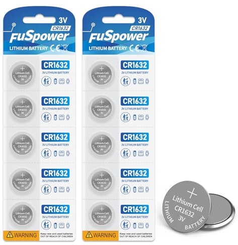 Fuspower CR 1632 3V Lithium Battery CR1632 Battery 2 Pack for Car Key Fob Alarm Sensors Fan Remote