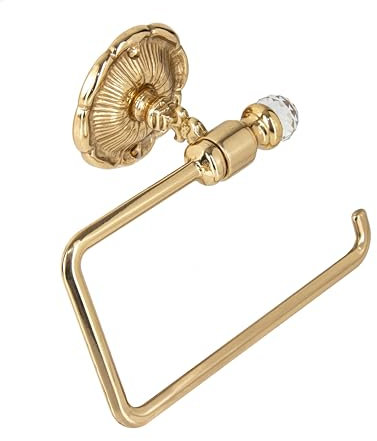 WC-Papierhalter Papierrollenhalter Toilettenpapierhalter Messing Badaccessoire in Gold poliert Antik - Vintage, Hochwertig, Rostfrei … (Design 2: Kristall)