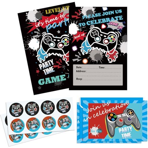 Jatidne Gaming Party Invitations Kids Birthday Party Invites for Boys with Envelope and Stickers Pack of 24