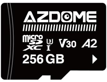AZDOME Carte mémoire microSDXC 256 Go pour caméra embarquée AZDOME M550 GS63H Pro M63 M300 M300S M27 M17 M01 Pro PG19X Full HD & 4K UHD, U3, A2, V30