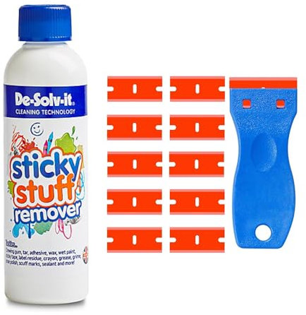 Sticky Stuff Remover 250ml and Scraper Tool Bundle with 10 Plastic blades work as an Adhesive Remover, Glue Remover, Sticker Remover and Glue Remover Solvent