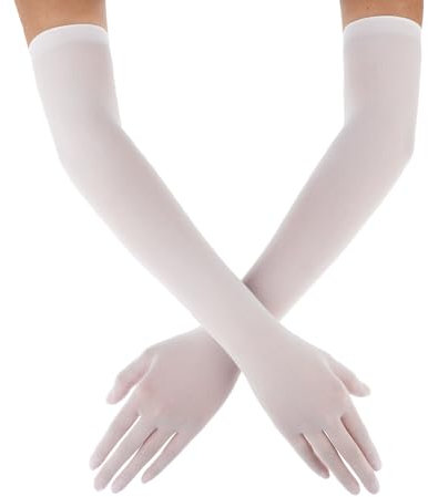DIVINA VITAE Women's White Sheer Gloves Super Long Tulle Gloves Sexy Mesh Opera Gloves Stretchy Elbow Length Gloves Ladies Wedding Outdoor Party Opera Halloween Costume 1920's Dance Gloves