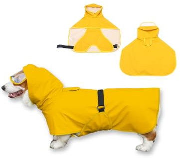 WUFANC Hunderegenmantel, Regenmantel Hund Wasserdicht mit Transparenter Kapuze, Regenjacke Hund mit Reflektierende Elemente, Verstellbarer Hals und Bauch, für Große, Mittelgroße und Kleine Hunde