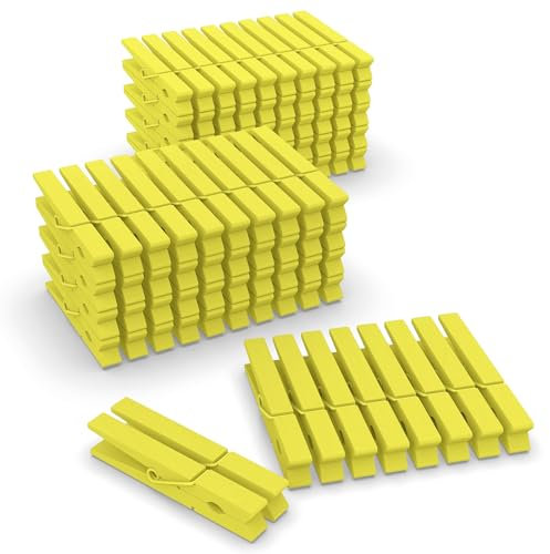 Lot de 100 pinces à linge colorées en bois très résistantes, pour loisirs créatifs, douche, photos, salle de classe, 7,3 cm, jaune