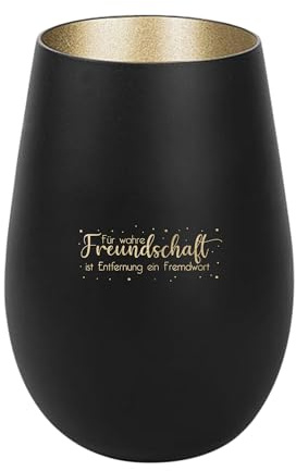 Der-Porzellan-Laden Windlicht mit Gravur Für wahre Freundschaft | Schwarz Gold, Teelichthalter aus Glas mit Spruch, Tischdeko modern