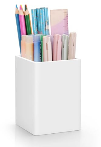 Pen Holder for Desk,Nordic Elegance Square Silicone Pencil Holder Soft Minimalist Desk Pen Cup Stand Waterproof Multifunctional Office Supplies for Home,Kids and School(White)
