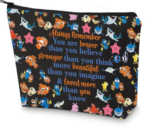 WZMPA Fish Nemo Kosmetiktasche Bruce & Marlin & Crush & Dorie & Fans Geschenk You Are Braver Stronger Beautiful Than You Know Nemo Makeup Zipper Pouch Bag Fish Dory Merch, Fish Nemo-BL, Kosmetiktasche