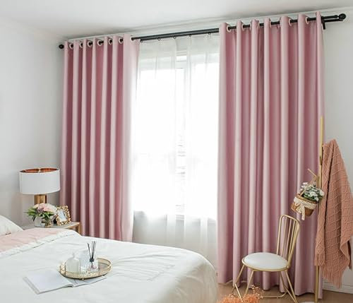 Epinki Vorhang Fenster Wohnzimmer Rose 2er Set, Einfarbig Vorhang Blickdicht Extrabreit, Ösen Verdunkelungsvorhänge Kinderzimmer Polyester für Deko Wohnzimmer, Jeder B 132 x H 160cm