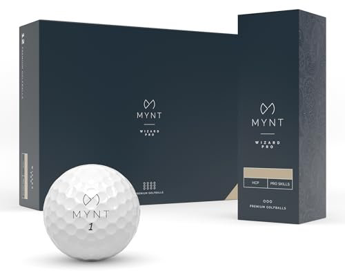 MYNT Wizard PRO | Premium Tournament Golfbälle | Ultra dünne Urethan Beschichtung | 350 Dimple Design | Für Turnierspieler und Low-Handicapper | Golfball in Weiß (12 Golfbälle)