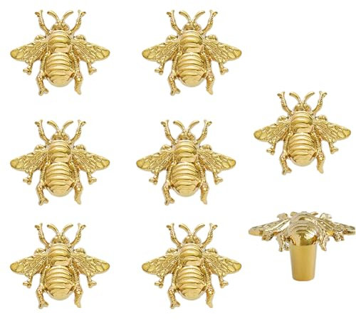 BAOTXHBR 8 pcs Bee Shape Cabinet Knob,Golden Cupboard Handles for Dresser Drawer Wardrobe Bathroom Furniture Door Decorative Pulls,with Screw