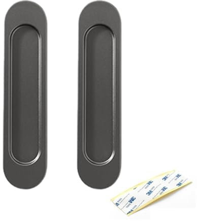 EYVRPAU 2 piezas tiradores ovalados autoadhesivos para puertas correderas, aluminio, tiradores ocultos para puertas correderas, armarios, cajones (gris)