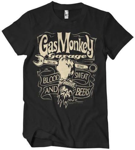 Gas Monkey Garage Offizielles Lizenzprodukt Wrench Label Herren-T-Shirt (Schwarz), XXXX-Large