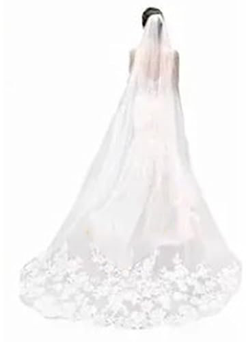 HAOHIZE Schleier Braut, Spitzenschleier weiß, Brautschleier Lang mit Spitze, Bestickt Schlicht Weich Tropfenschleier, Brautkleid Standesamt, Zubehör für Hochzeit (300 x 150cm)
