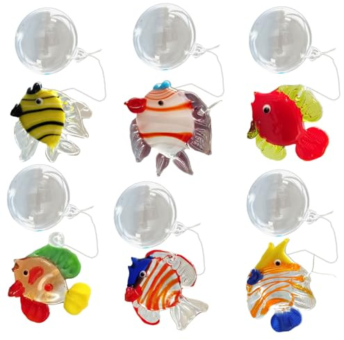 Lot de 6 poissons flottants en verre coloré pour décoration d'aquarium