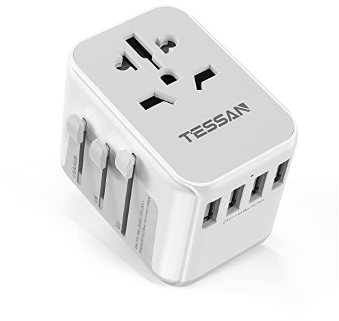 TESSAN Adaptateur Prise Universelle, Adaptateur de Voyage avec 4 USB A, Prise International France vers USA Canada UK Australie Chine Japon