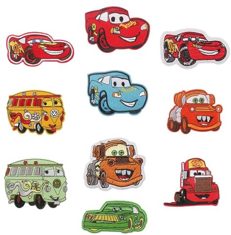 EOWVISN 10 Pcs Cartoon Car Iron On Patches, Cartoon Racing Patches, Iron On Clothes Patches, Garment Embroidery Patches, Sewing Patches, Jeans Patches