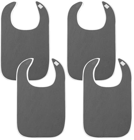 Fiyuer 4 Stück Lätzchen für Erwachsene, Senioren Mehrweg Waschbar Wasserdichte Frottee Lätzchen, Erwachsenen Lätzchen, Unisex Kleiderschutz für Mutter Vater (Grau)