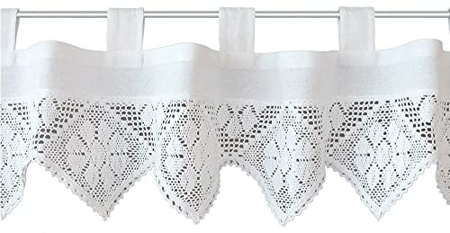 Edle Scheiben-Gardinen 2er Set mit Schlaufen als blickdichter Vorhang in 30 x 150 cm - Landhaus-Stil Blumen Bistrogardinen Spitze weiß - Moderne Kurzstore Küchen-Gardinen Wohnzimmer Wohnwagen