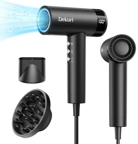 Dekuri Secador de pelo, motor de alta velocidad de 110,000 RPM para un secado rápido, 200 millones de iones, secador ligero y silencioso para mujeres y hombres, con boquilla magnética y difusor, Negro