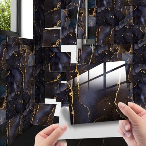 HORIWE Adhesivo para azulejos marmoleado, 10 x 10 cm, 20 unidades, PVC, autoadhesivo, resistente al agua, para cocina, armario, muebles, mesa