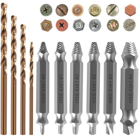 6 Piezas Extractores de Tornillos Extractor de Tornillos Rotos Doble Cara Extractor Tornillos Rotos con 4 Broca Helicoidal Extractor de Pernos para Tornillos Rotos o Dañados