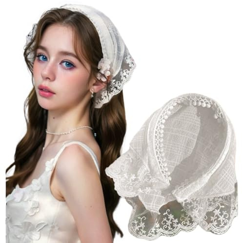 inkihuit Haarreif aus Spitze, Braut Trachten Haarschmuck Damen Mädchen Haarkranz Stirnbänder Schleier Kopfschmuck mit Spitze für Karneval Fasching Hochzeit, Weiß