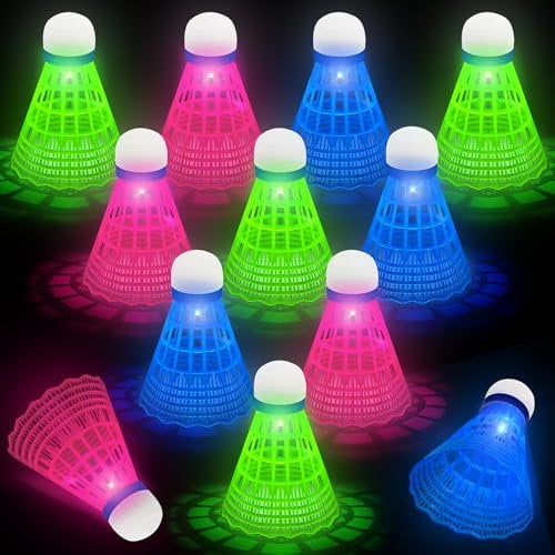 Hysagtek 12 Stück LED Badminton Bälle, Leuchtende Federbälle, Bunte LED Federball Bälle Kunststoff für Erwachsene, Badmintonbälle für Sport, Training, Bewegung, Unterhaltung, Spiele