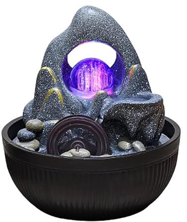lyxamjrzyp Desk Waterfall Decor, Zen Fountain Water Feature, Water Fountains With Led Crystal Ball, for Office, Home or Opening Gift(Large)