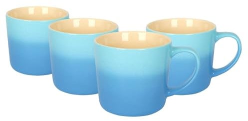 Argon Tableware 330ml New Bone China Ombre Mugs - Blue - 4X Colourful Glazed Fine Ceramic Stoneware Pottery Coffee Tea Cup Set | Microwave & Dishwasher Safe