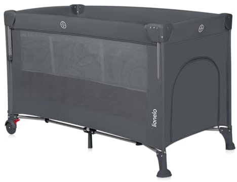 Lionelo Ellen 3 in 1 Reisebett von 0 bis 3 Jahren, Beistellbett für Neugeborene und ältere Kinder bis 15 kg, 2 Matratzenhöhen, Befestigungsgurte, seitlicher Reißverschluss, 2 Rollen, Tasche