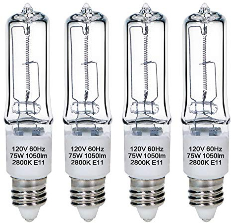 GMY JDE11 120V 75W E11 Bulb, Mini Candelabra Base T4 JDE11 Bulb, 2800K Clear Dimmable 75 Watt Halogen Light Bulbs for Ceiling fan light bulbs Replace E11 Led Bulb, Specialty Directional Light, 4Pack