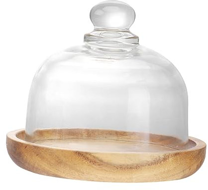 ULTECHNOVO 1Satz Holz Dessert Tablett mit Glasabdeckung Eleganter Kuchenständer für Torten Desserts und Partys Leicht und Tragbar Langlebig für Kühlschrank Geeignet