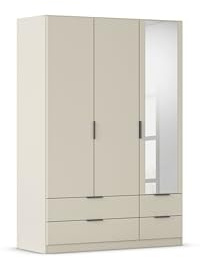 Rauch Möbel LAGOA, Kleiderschrank, Farbe Beige, Breite 136 cm | Schrank, Mehrzweckschrank, 3-türig, Spiegel, 4 Schubladen, Zubehör Premium, für Schlafzimmer, Kinderzimmer, Homeoffice