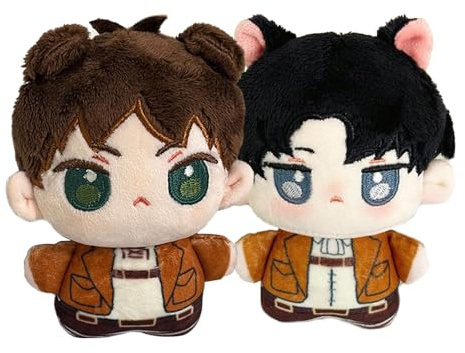 Jiumaocleu Anime Levi Plüschpuppen Eren Jaeger – Mini-Cartoon-Plüschfigur, Taschenanhänger, Dekoration, Geschenke, 12 cm, 2 Stück