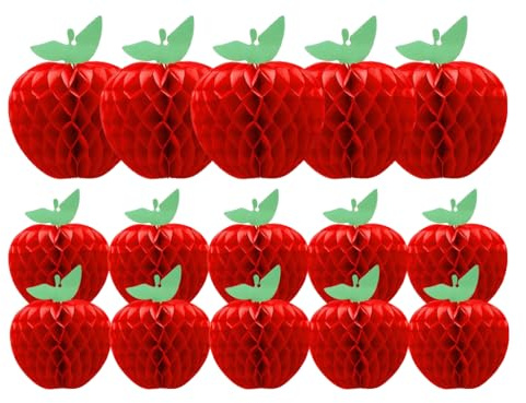Kellegour 15 pcs Papier Wabenball Dekoration,Seidenpapier Wabenbälle Set,Roten Apfel geformt,Zwei Größen,Honeycomb Balls Deko für Geburtstag,Weihnachten,Garten,Hochzeit,Schule Klassenzimmer,Obst Party