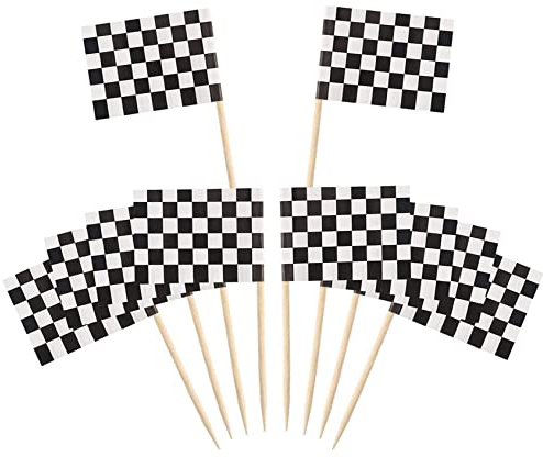 120 Stück karierte Rennflaggen-Zahnstocher, Cupcake-Picks und Dinner-Flaggen für Rennwagen-Kuchenaufsätze, Party-Dekorationen