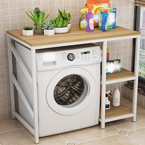 Lagerregal über der Waschmaschine, 3-Etagen Waschmaschinen Regal mit Wechselbaren Trennwänden, 2.5cm Stahlrahmen & 1.6cm Dicken Brettern, Stabiles Organizer(White b)