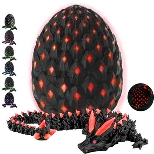 CWENDANER Überraschungs-Drachenei mit Drache im Inneren 3D-gedrucktes Drache Spielzeug, Kreative Schreibtisch Deko Geschenk für Erwachsene Kinder (Dunkelrot)