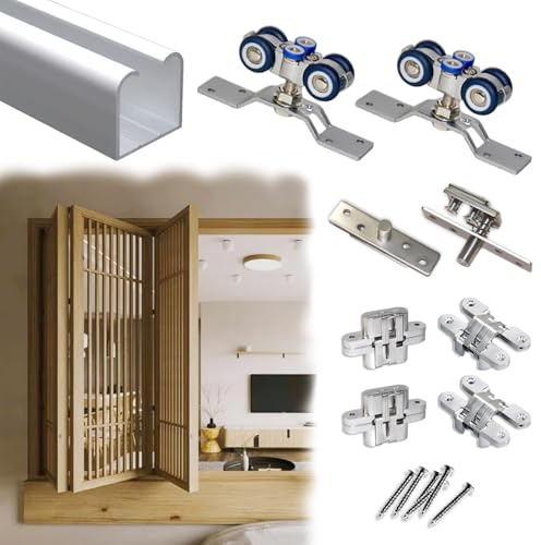 Vibeo Binario per Porta Scorrevole Kit di Binari per Porte Scorrevoli per Finestre a Tre Ante, Ferramenta per Porte Pieghevoli per Armadi, Binario in Alluminio per Porte Divisorie(93in/235cm)