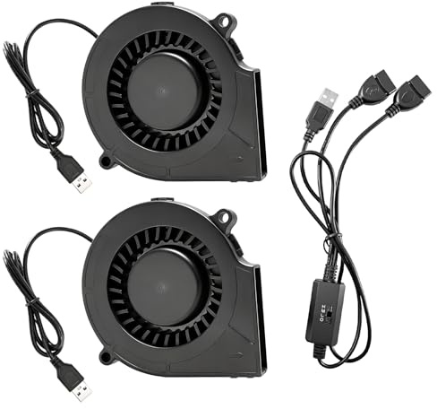 Editbar 2 Stück 75mm USB Radiallüfter — 12V 75mm 2-in-1 Kühlung Lüfter mit 3 Einstellbare für Haushaltsgeräte,Gebläse Lüfter für Belüftung, Lüfterwechsel, BBQ Kamin, für Heizgeräte, Grill,BBQ,Picknick