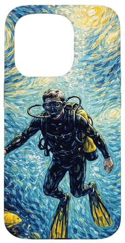 Scuba Diver Men Scuba Diving Van Gogh Ocean Case for iPhone 15 Pro