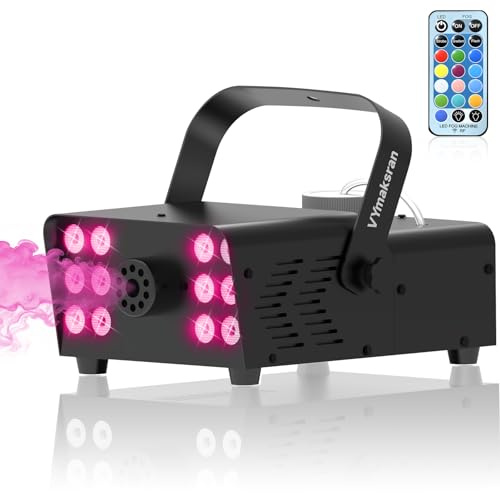 750W Nebelmaschine mit 12 RGB LEDs & 16 Farben, kabelloser Fernbedienung | Mini Rauchmaschine mit Auto Modus & Dauernebel, 2000CFM, tragbar für Halloween, Weihnachten, Hochzeit, Party, DJ & Bühne
