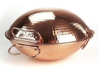 CopperGarden® Cataplana Bräter aus handverzinntem gehämmerten Kupfer mit ca 24 cm Durchmesser I Portugies. Kupferbräter mit perfekter Wärmeleitfähigkeit I Für Gas/Feuer/Grill & Backofen